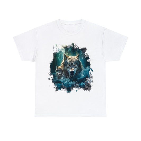 Water Fan with Wolfs Unisex Heavy Cotton Tee (t-shirt)