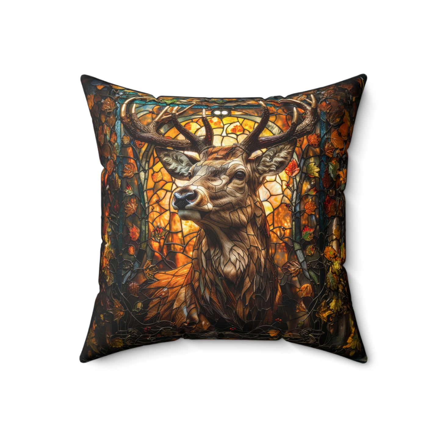 Luxury Pillow with Deer Stained Glass Design