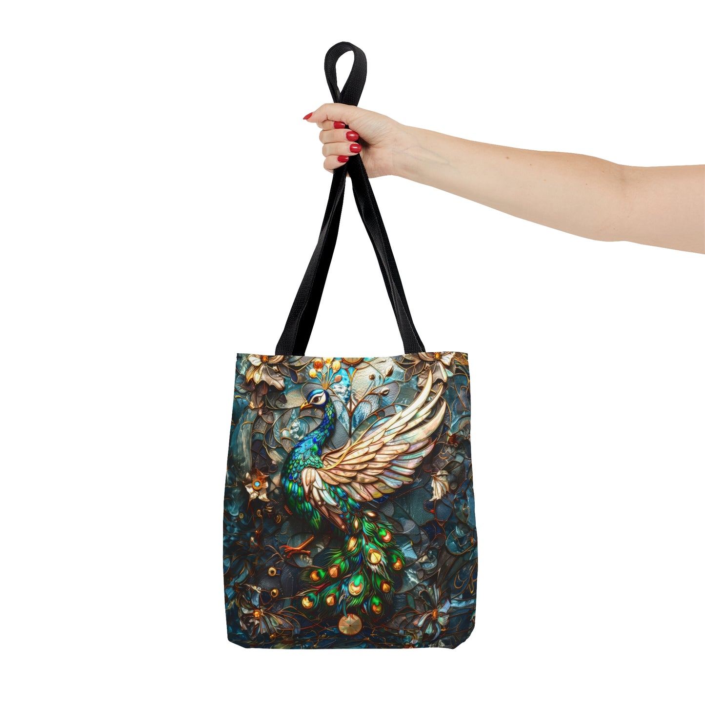 Majestic Harmony: Stained Glass Peacock Tote Bag