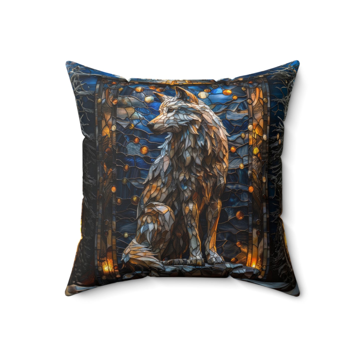 Luxury Wolf Stained Glass Design Pillow