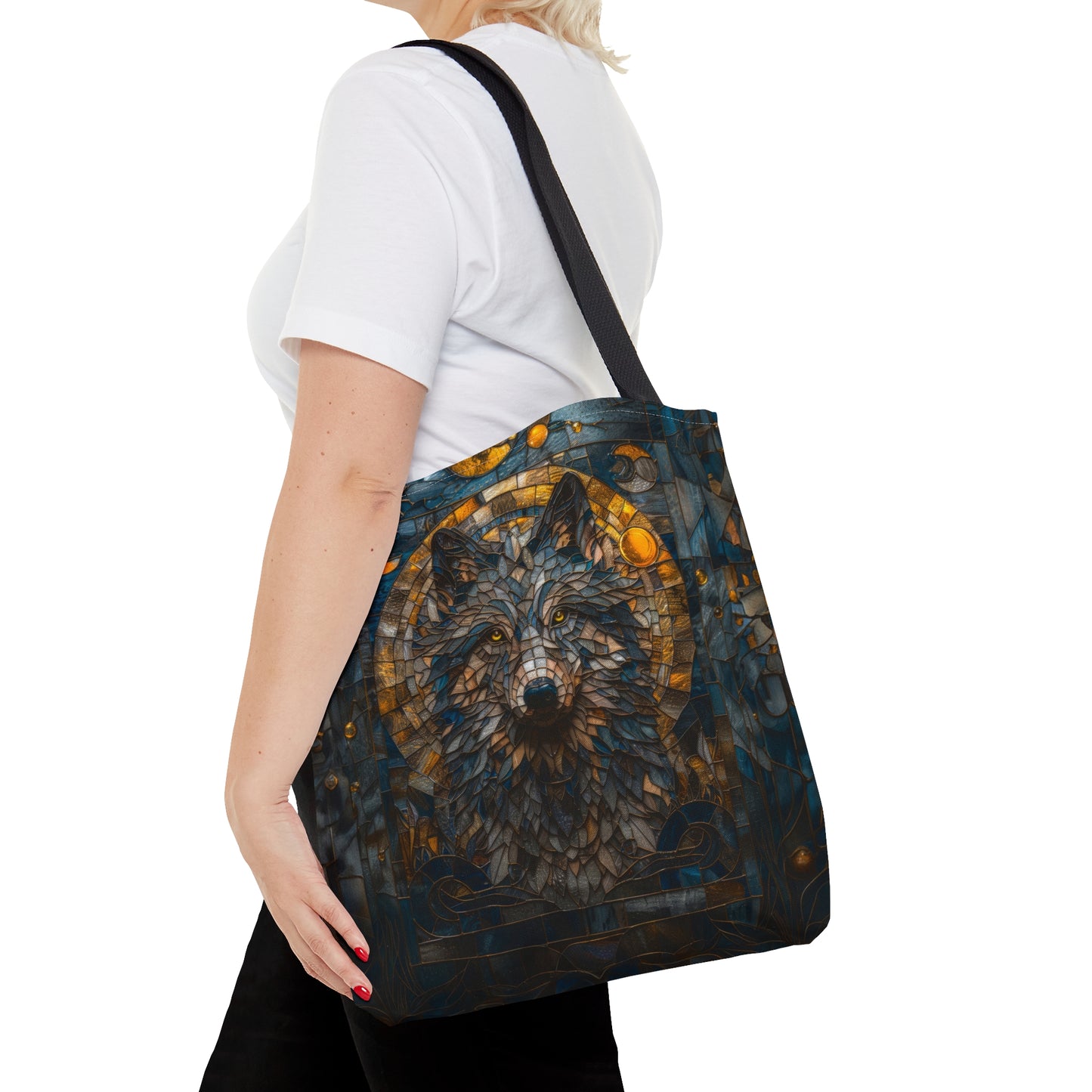 Lunar Guardian: Stained Glass Wolf Tote Bag