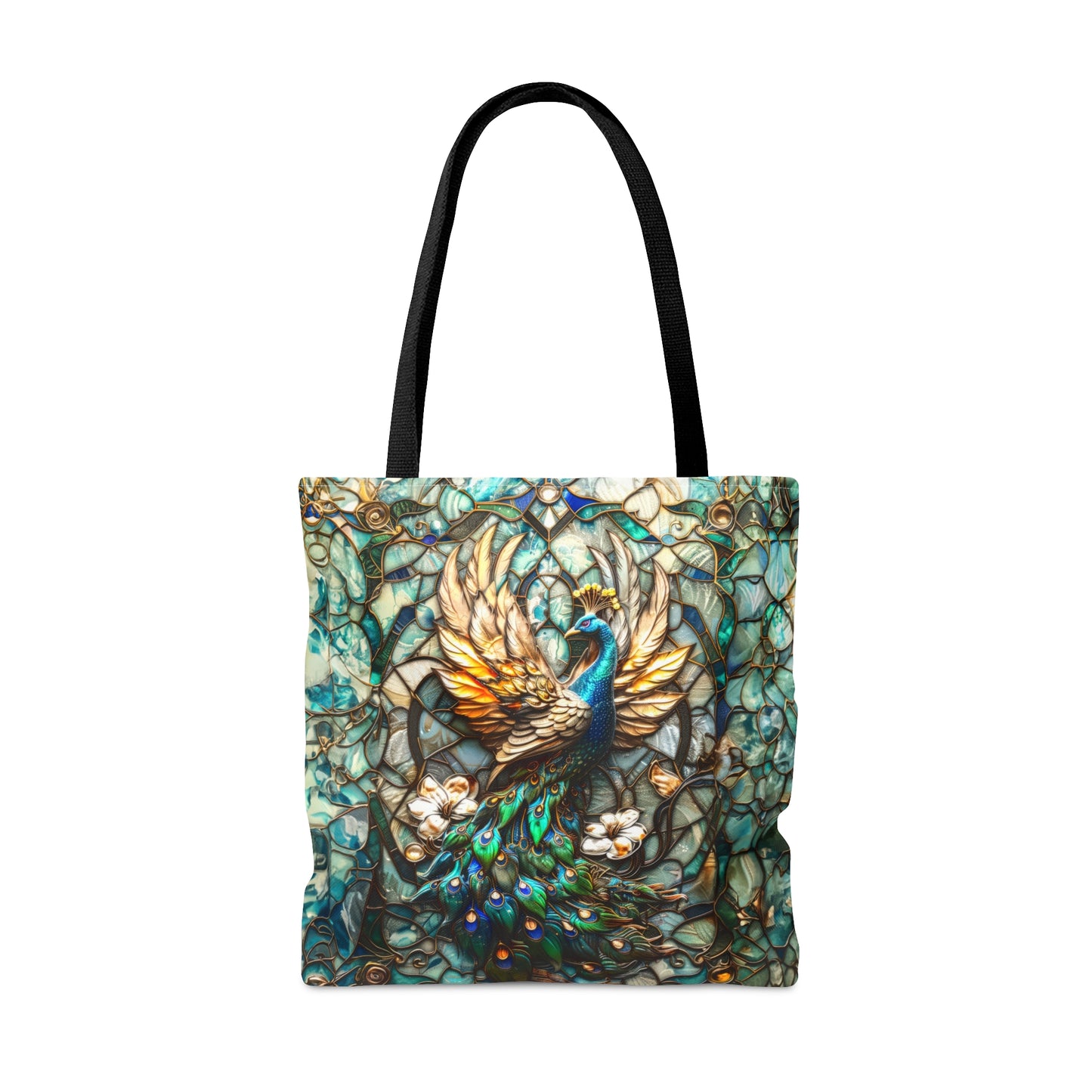 Majestic Harmony: Stained Glass Peacock Tote Bag