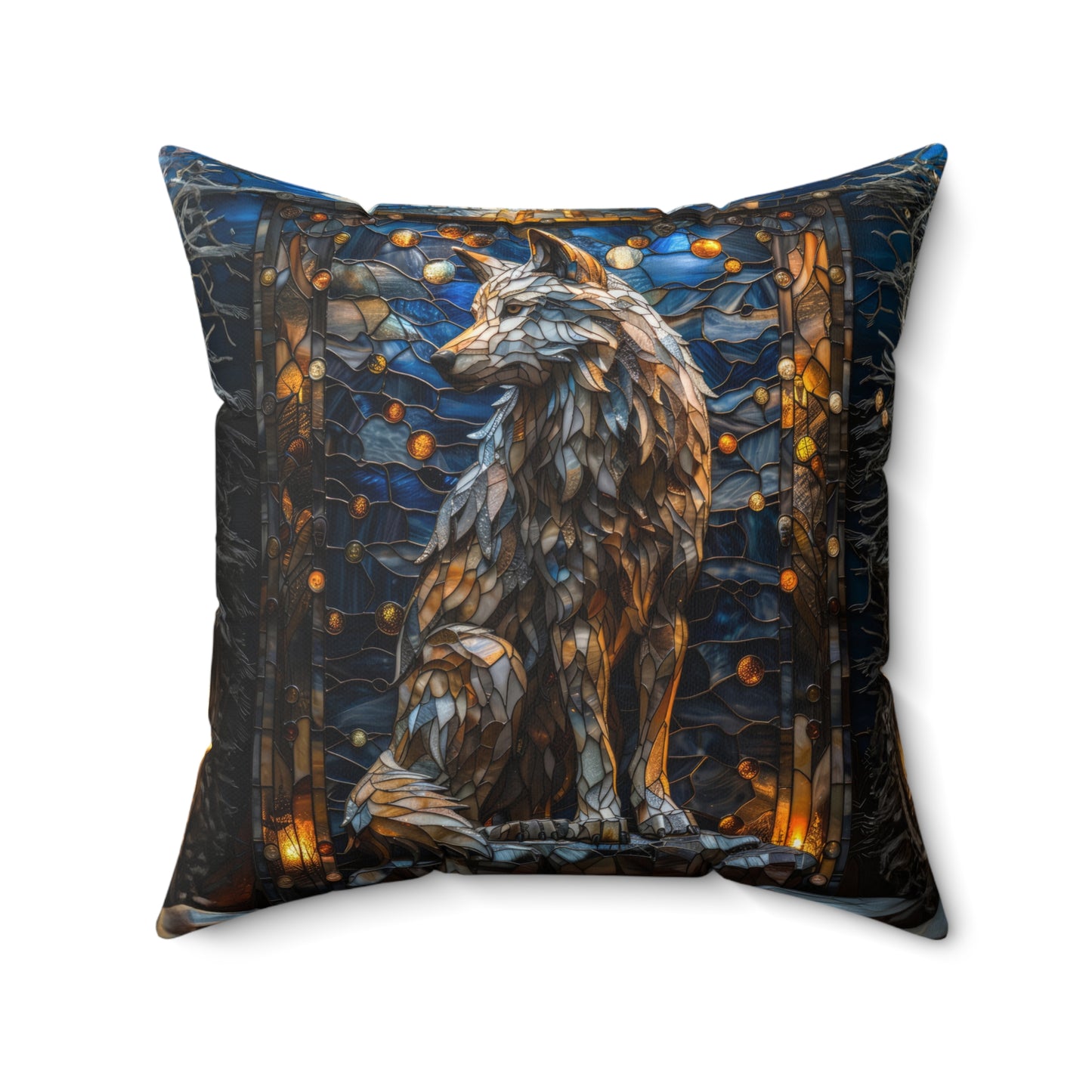 Luxury Wolf Stained Glass Design Pillow