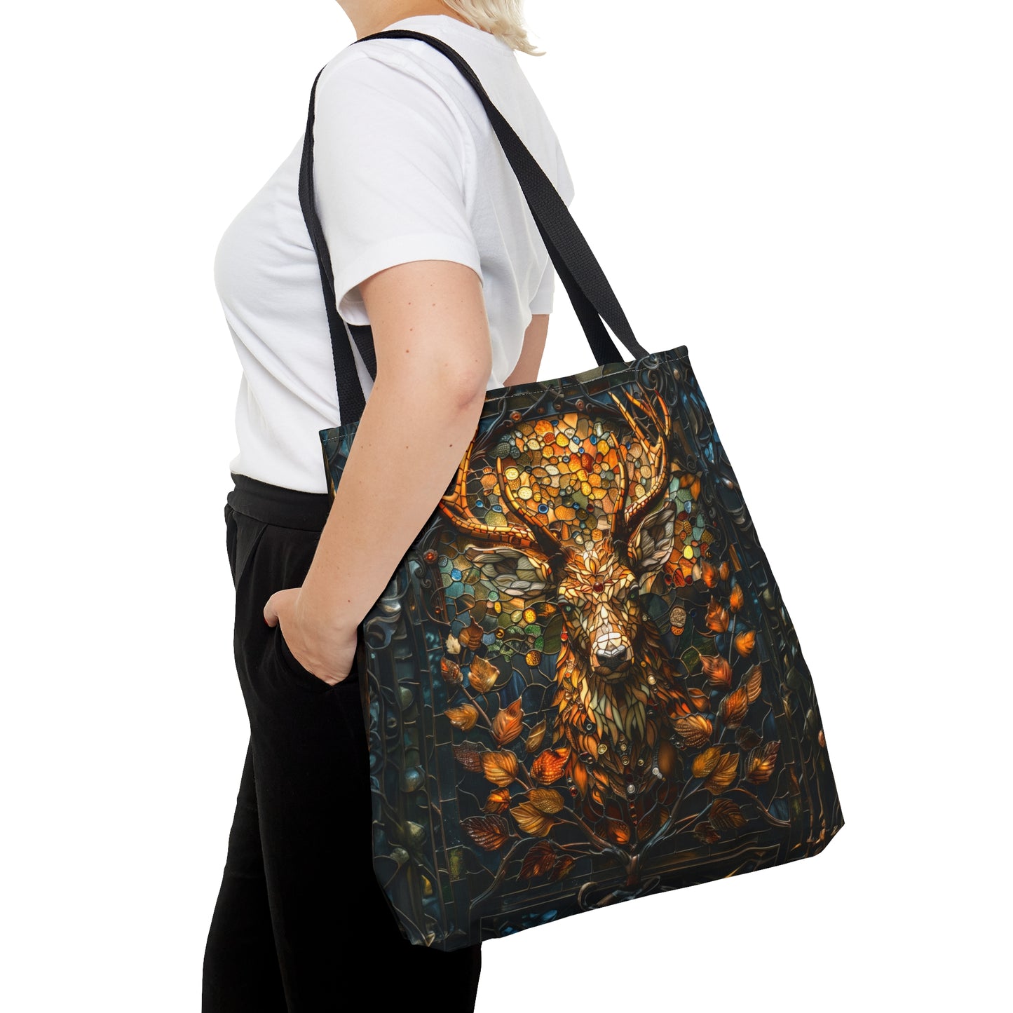 Autumn Majesty: Stained Glass Stag Tote Bag