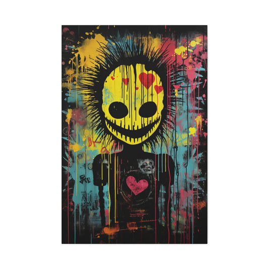 Creepy punk style smiling emoji canvas poster