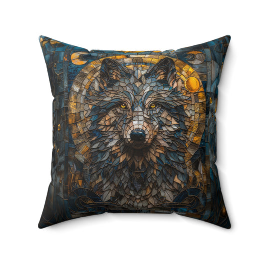 Luxury Wolf Stained Glass Design Pillow