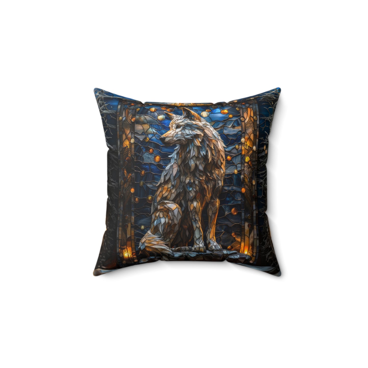 Luxury Wolf Stained Glass Design Pillow