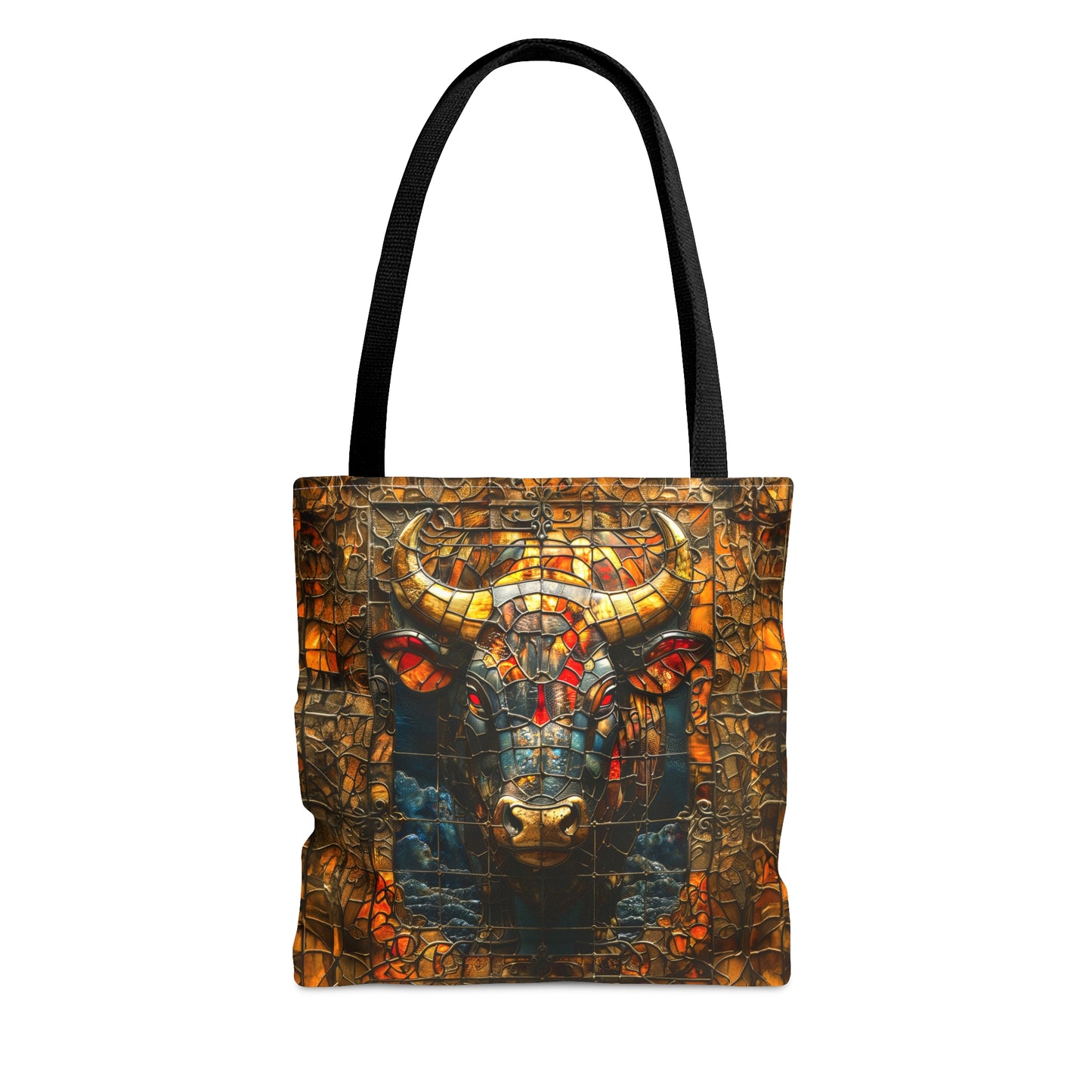 Fierce Strength: Stained Glass Bull Tote Bag