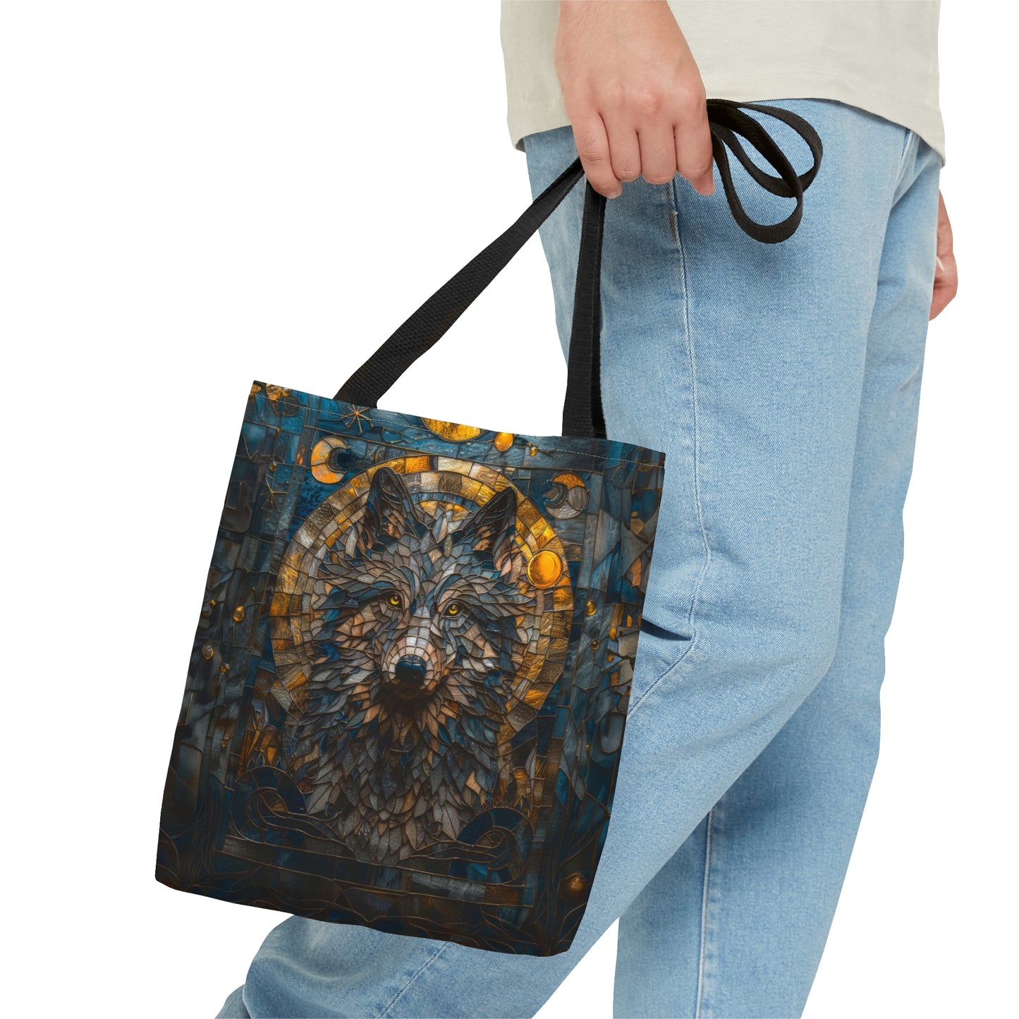 Lunar Guardian: Stained Glass Wolf Tote Bag