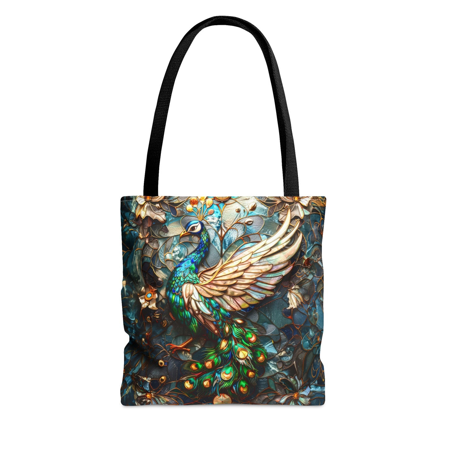 Majestic Harmony: Stained Glass Peacock Tote Bag