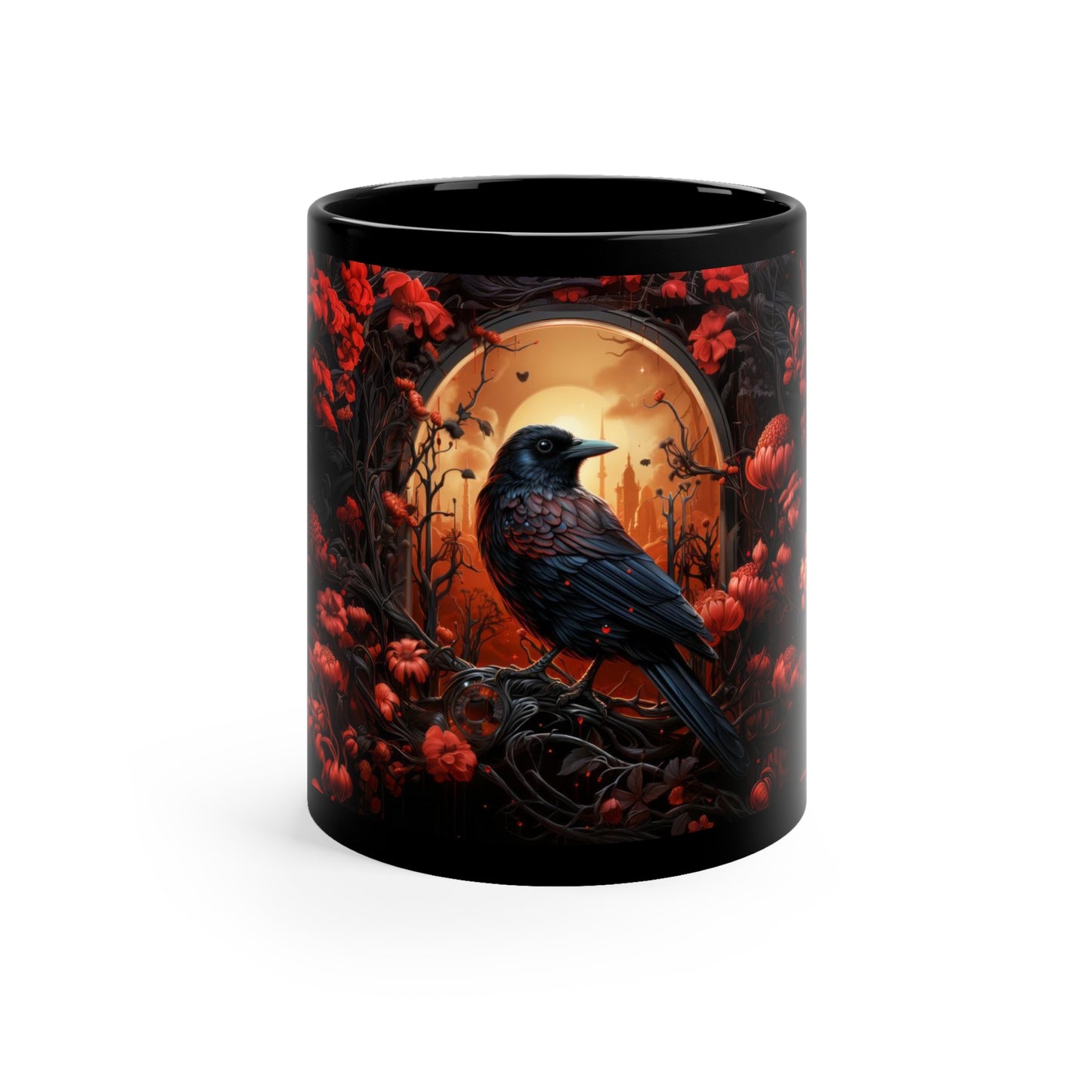 Dark Crow in the Flower Forest Coffe Mug 11oz