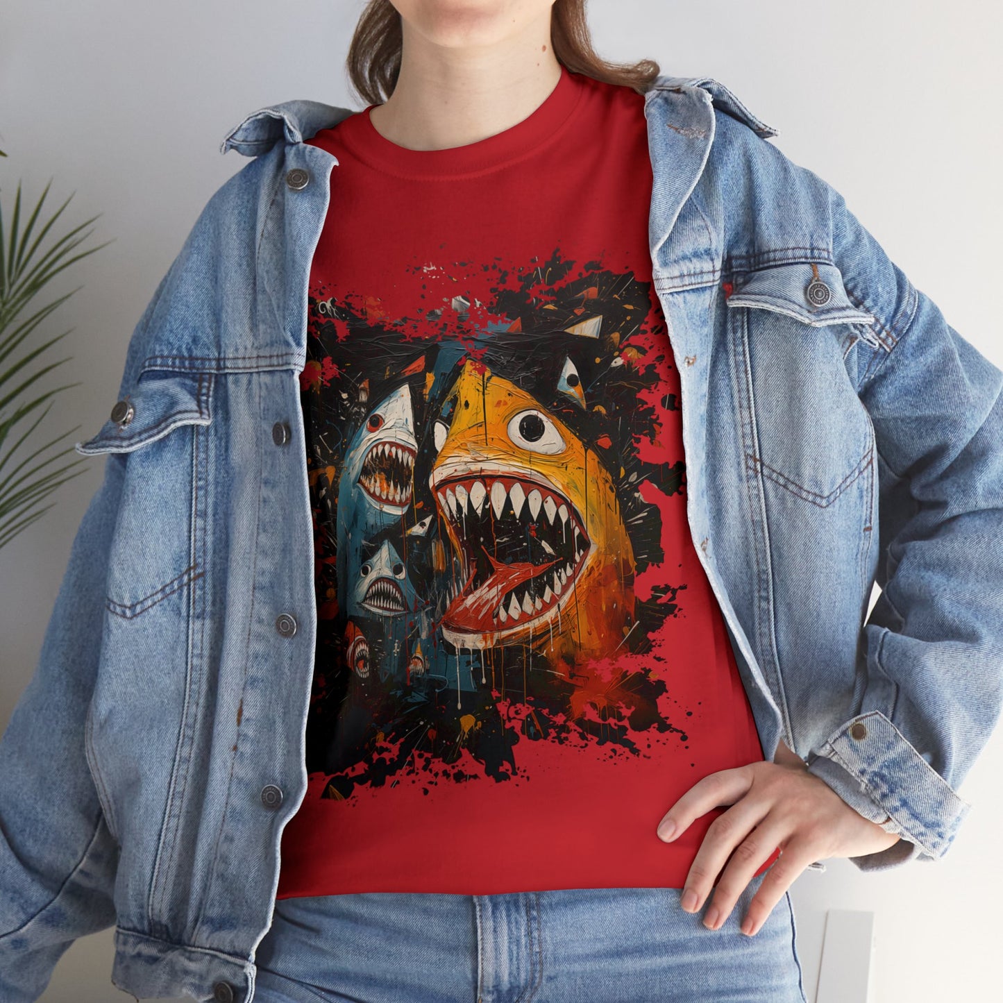 Neo Expressionist Sharks Unisex Heavy Cotton Tee (t-shirt)