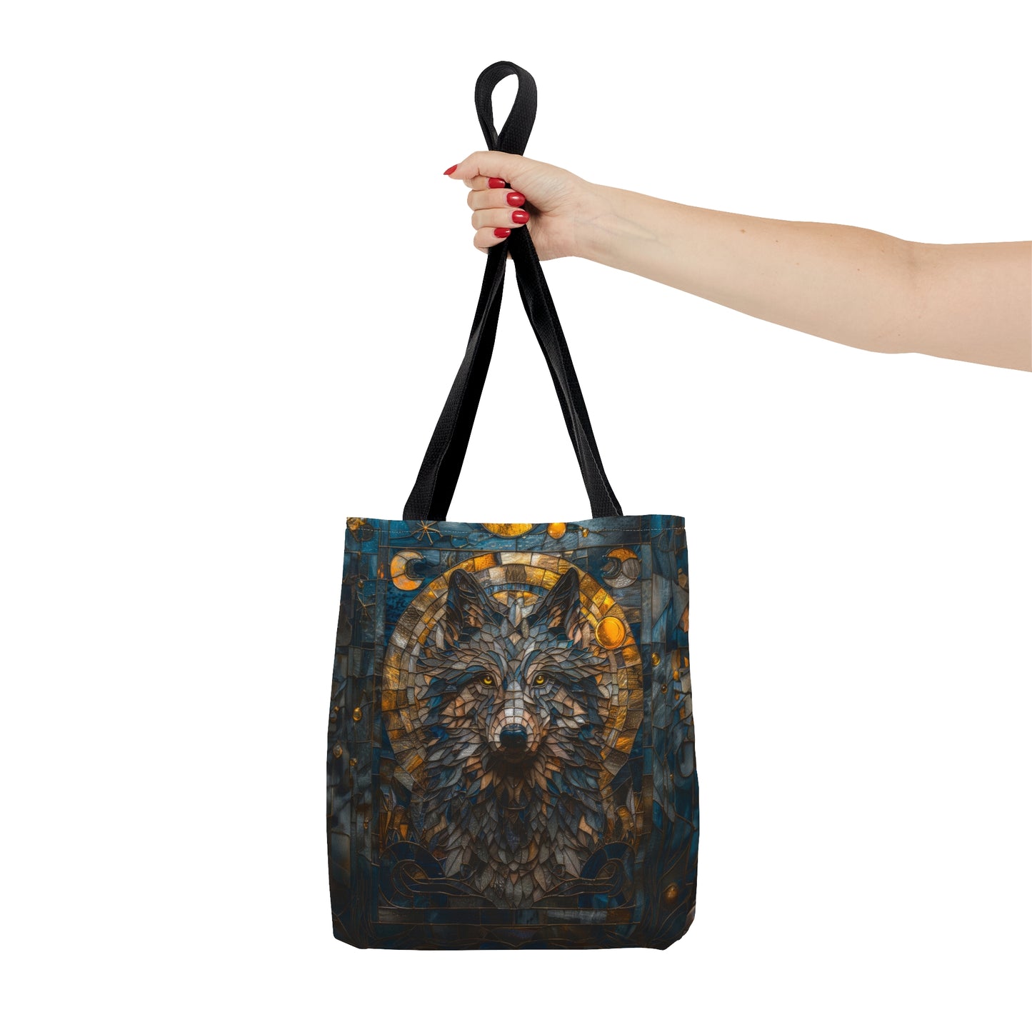 Lunar Guardian: Stained Glass Wolf Tote Bag