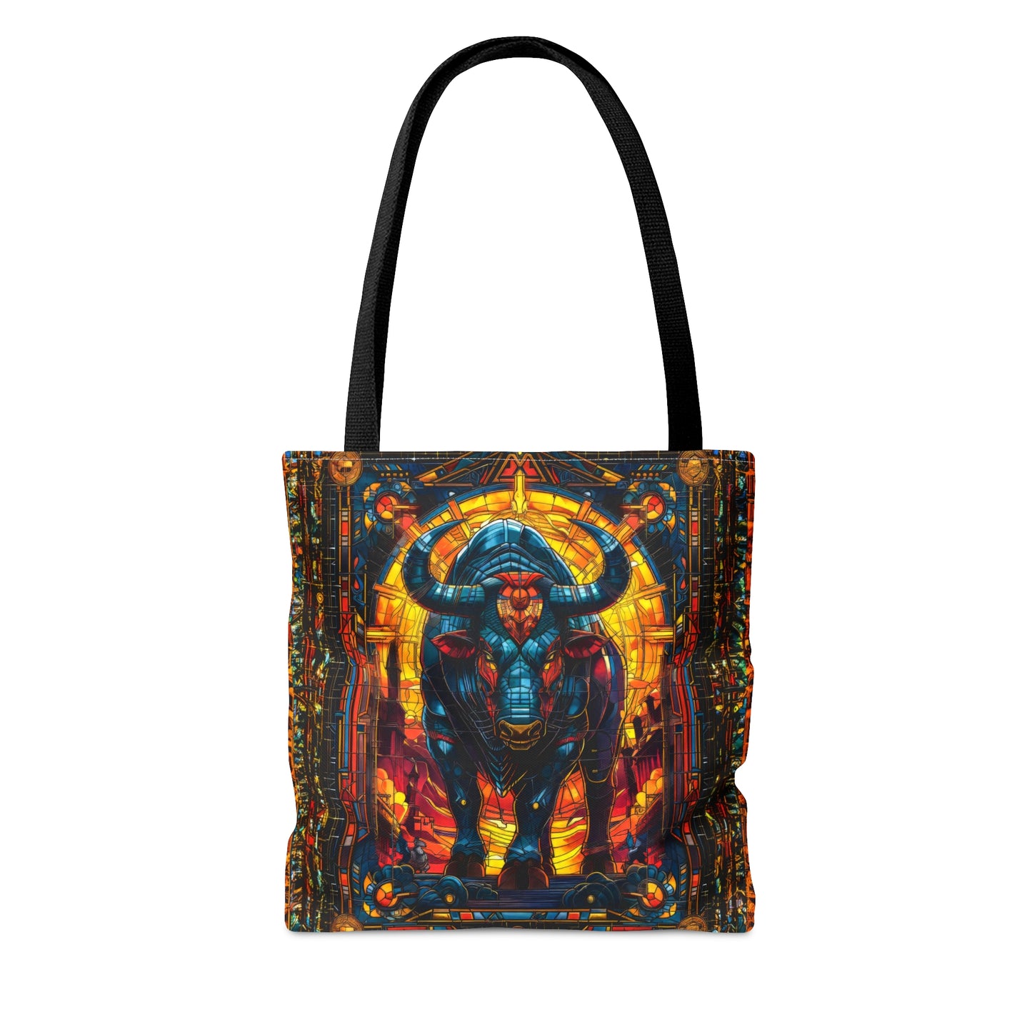 Fierce Strength: Stained Glass Bull Tote Bag