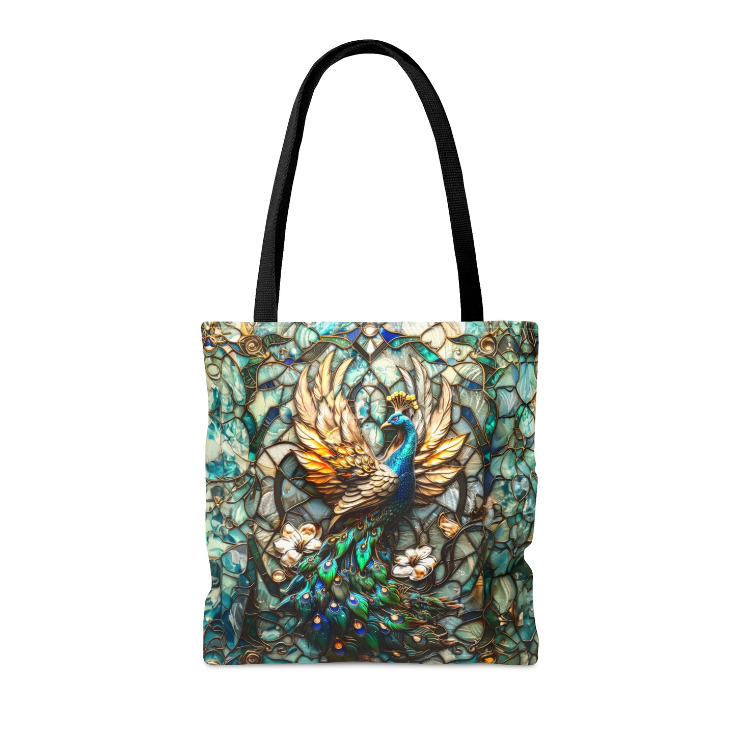 Majestic Harmony: Stained Glass Peacock Tote Bag