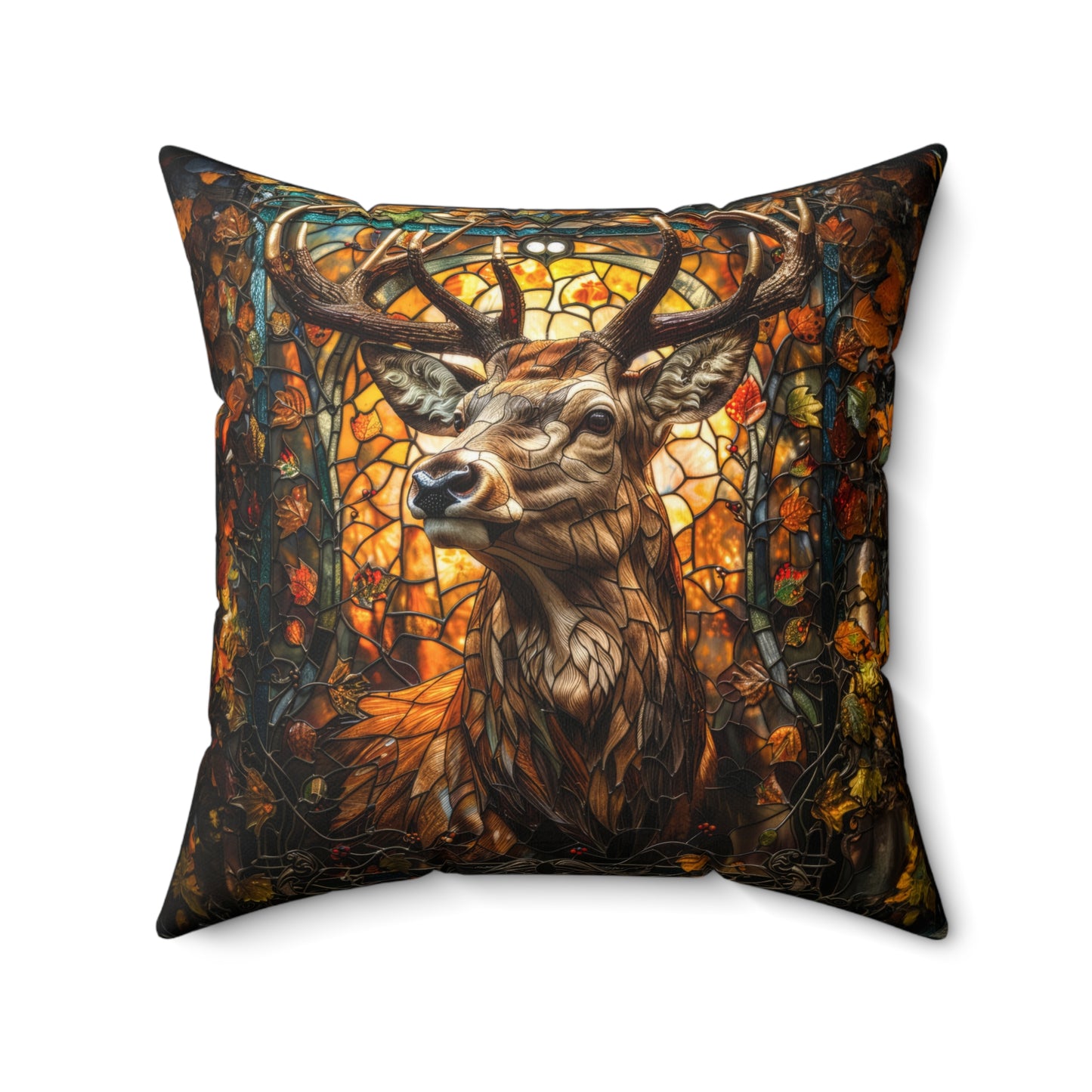 Luxury Pillow with Deer Stained Glass Design