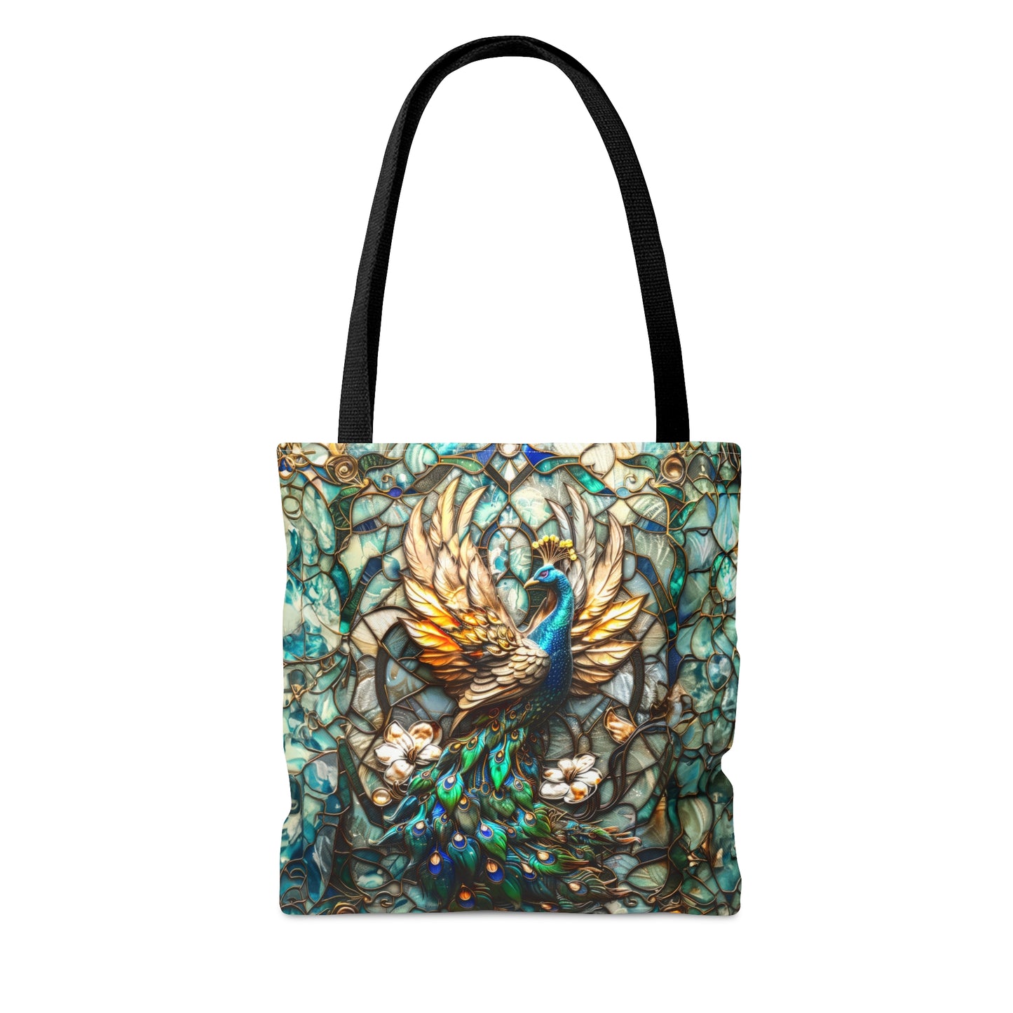 Majestic Harmony: Stained Glass Peacock Tote Bag