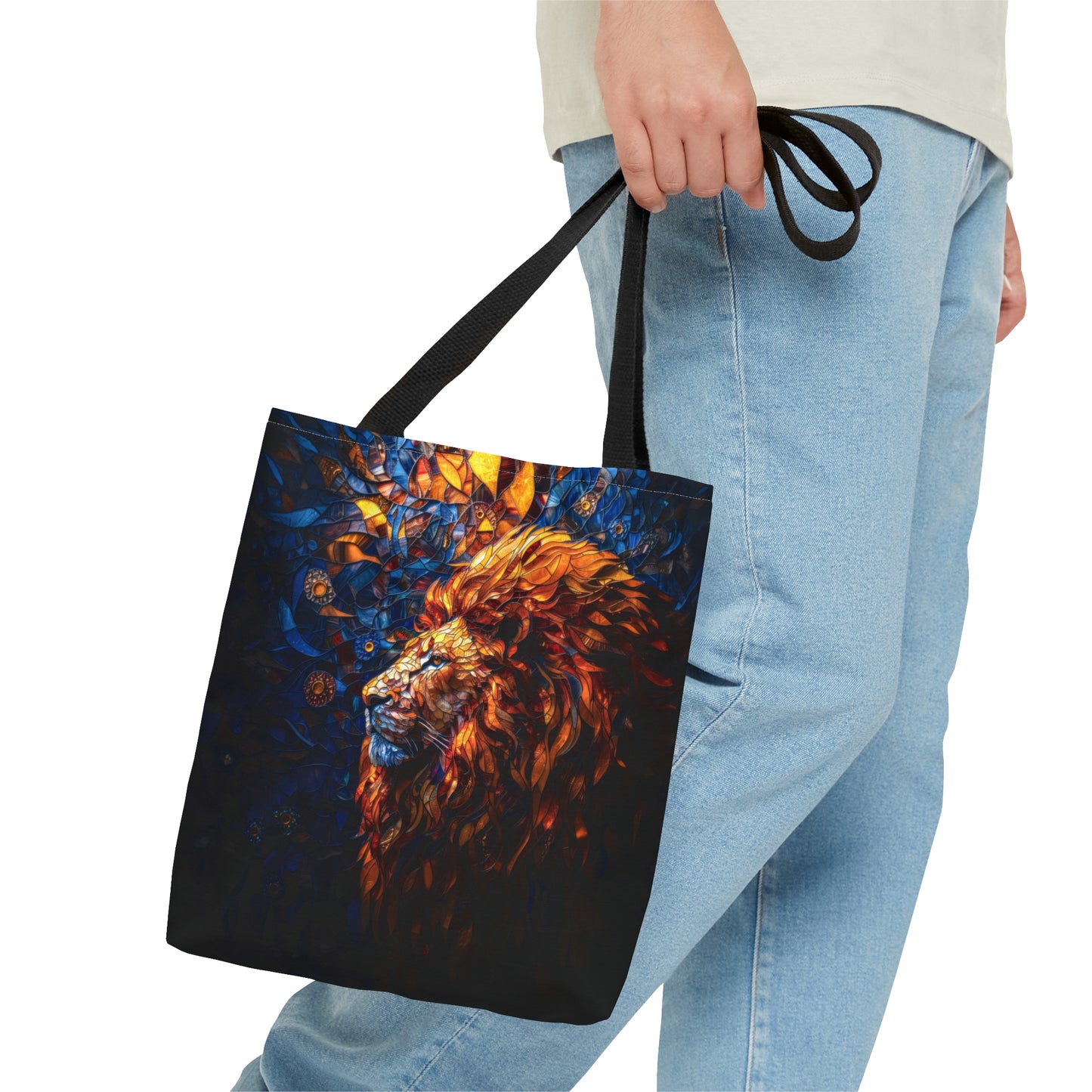 Regal Radiance: Stained Glass Lion Tote Bag