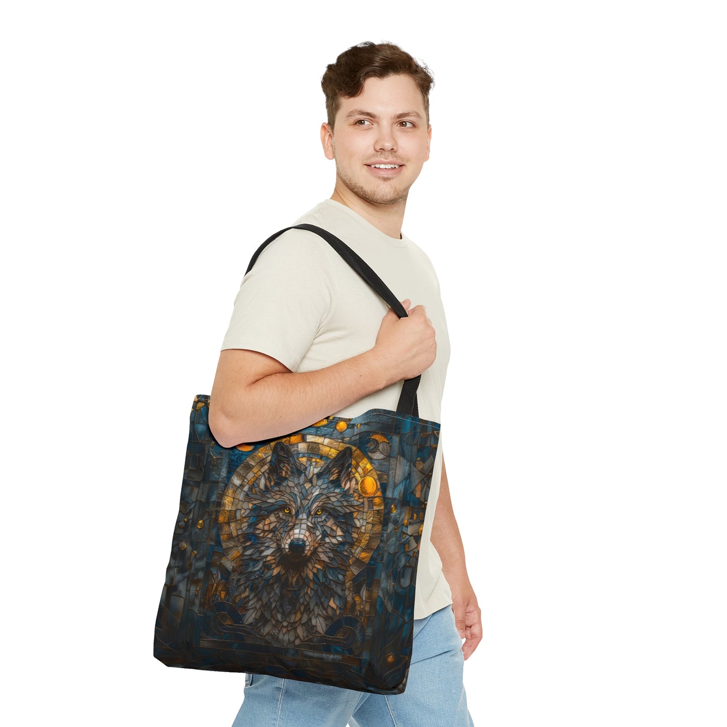 Lunar Guardian: Stained Glass Wolf Tote Bag