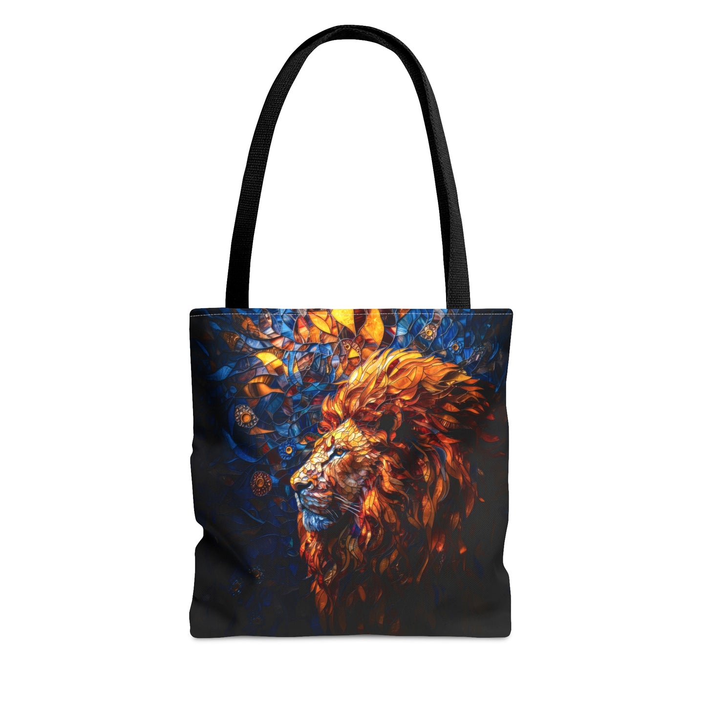 Regal Radiance: Stained Glass Lion Tote Bag