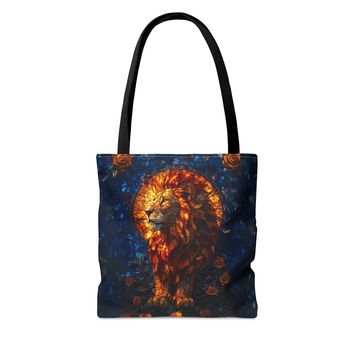 Regal Radiance: Stained Glass Lion Tote Bag