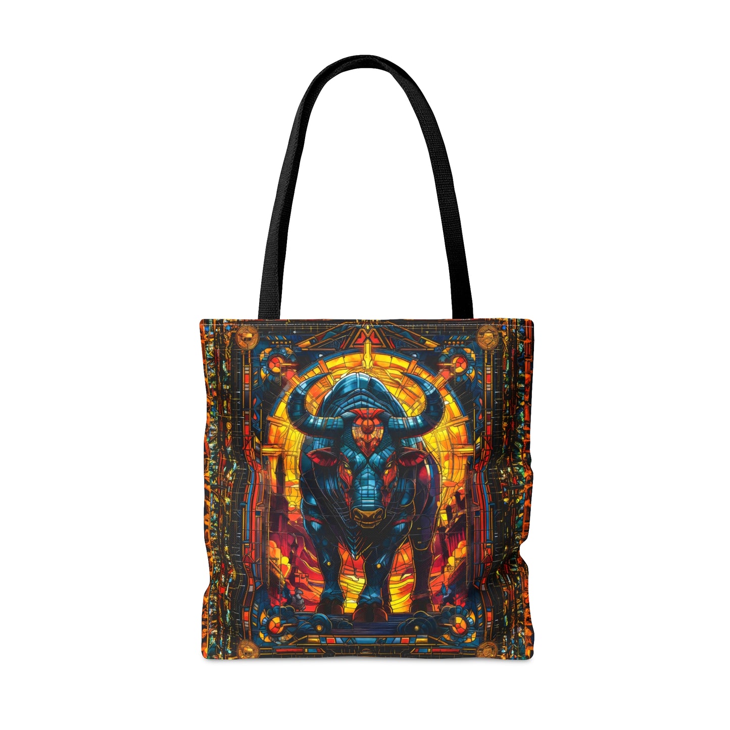 Fierce Strength: Stained Glass Bull Tote Bag