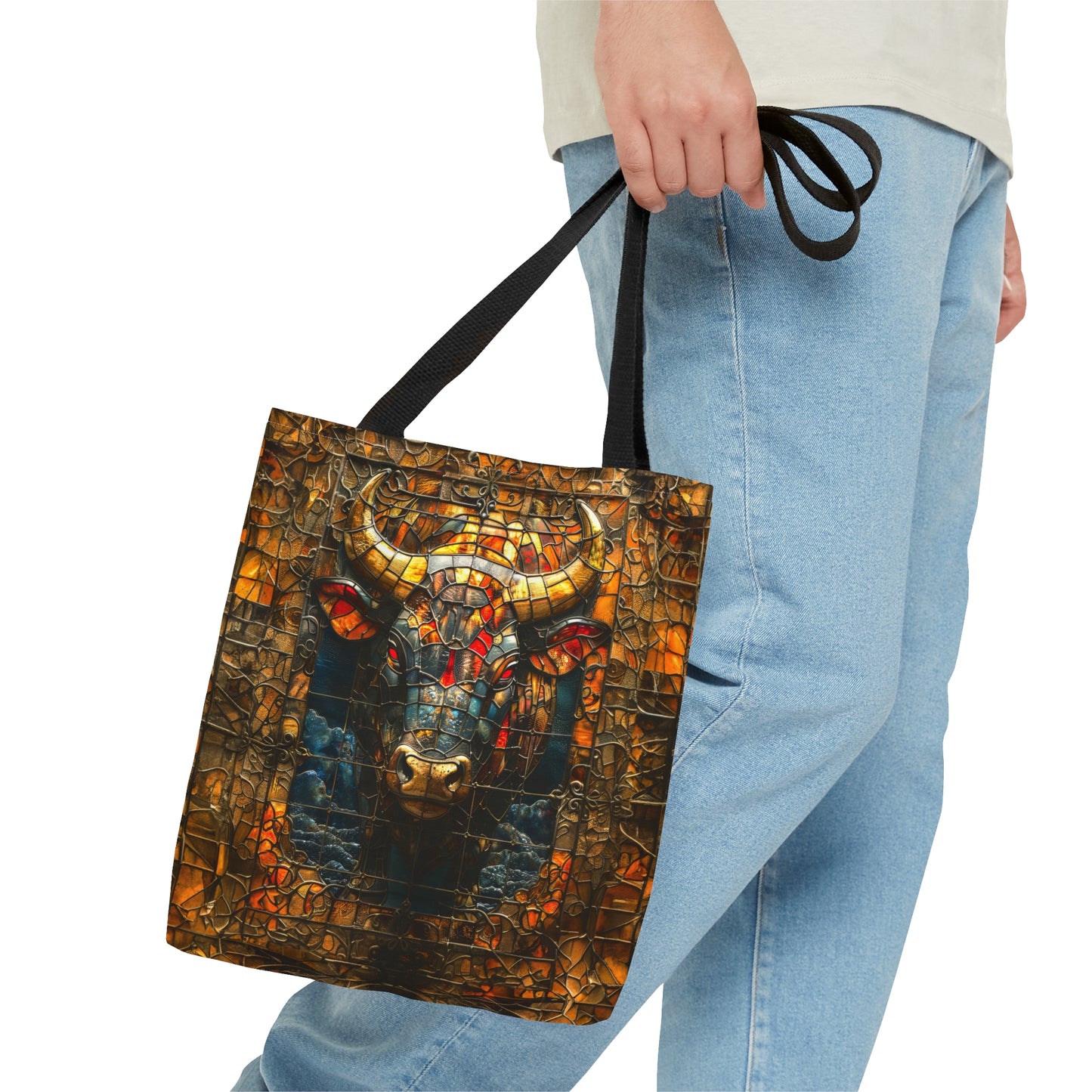 Fierce Strength: Stained Glass Bull Tote Bag