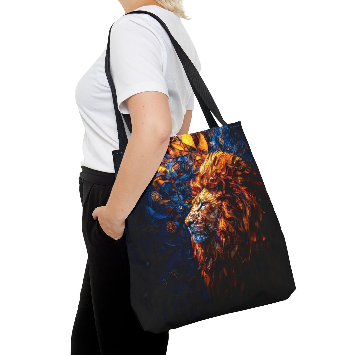 Regal Radiance: Stained Glass Lion Tote Bag