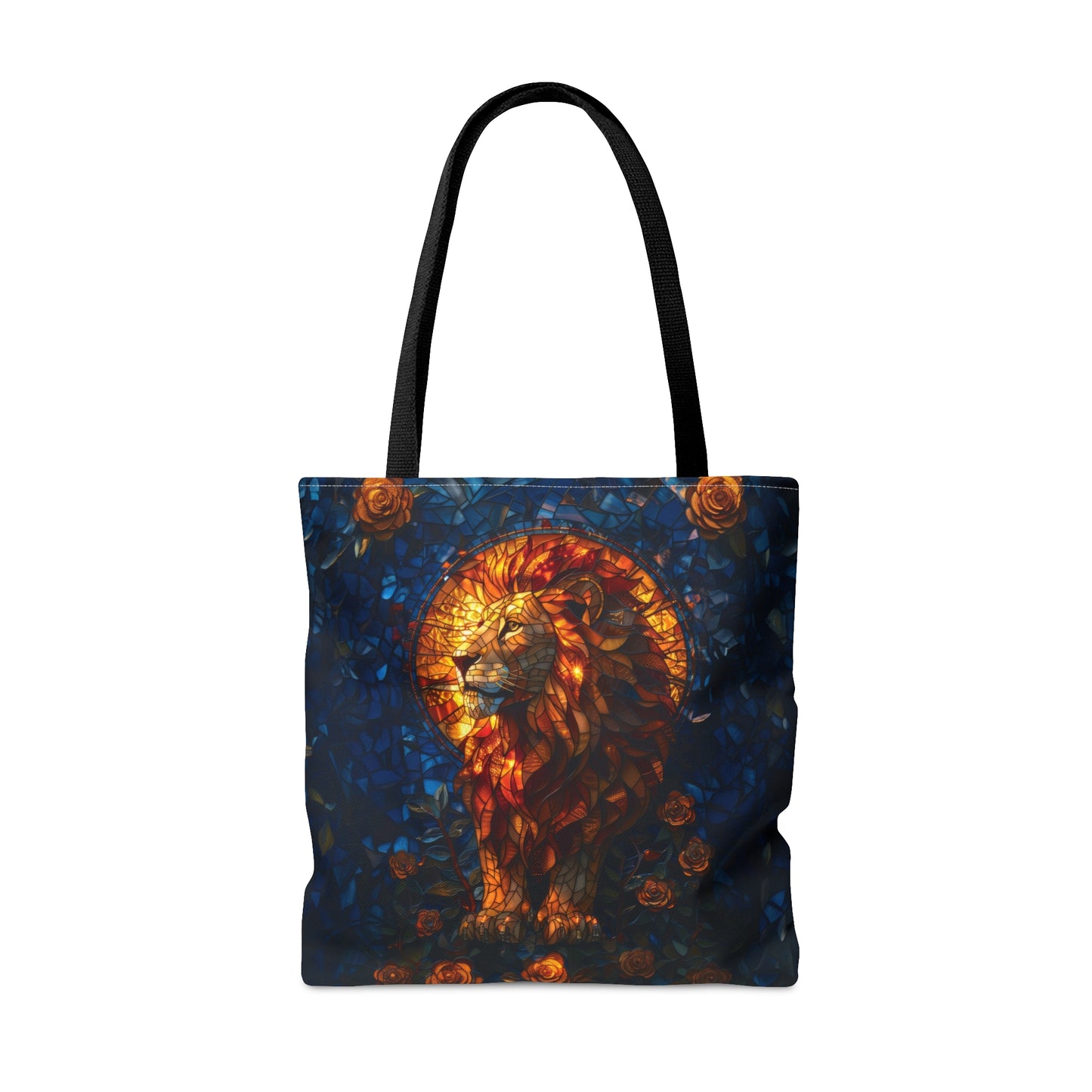 Regal Radiance: Stained Glass Lion Tote Bag