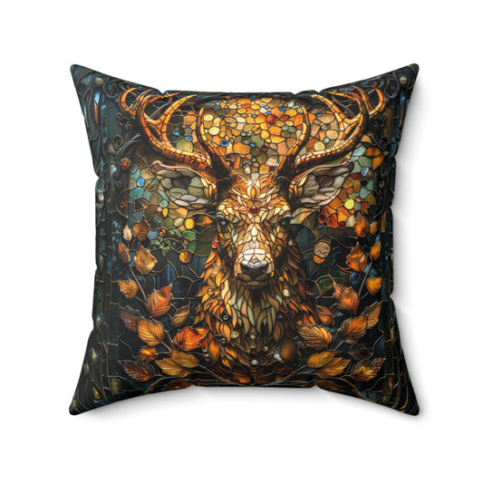 Luxury Pillow with Deer Stained Glass Design