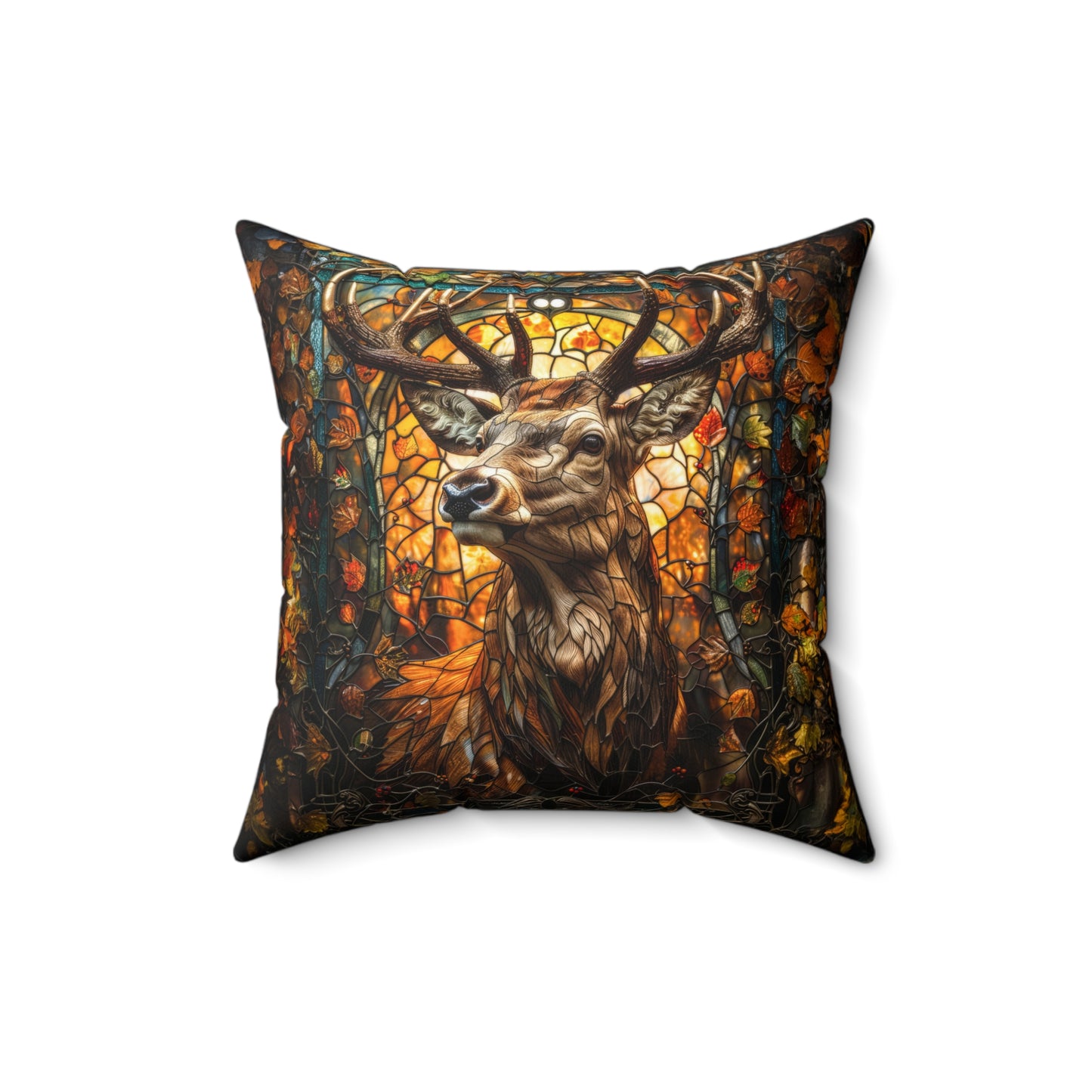 Luxury Pillow with Deer Stained Glass Design