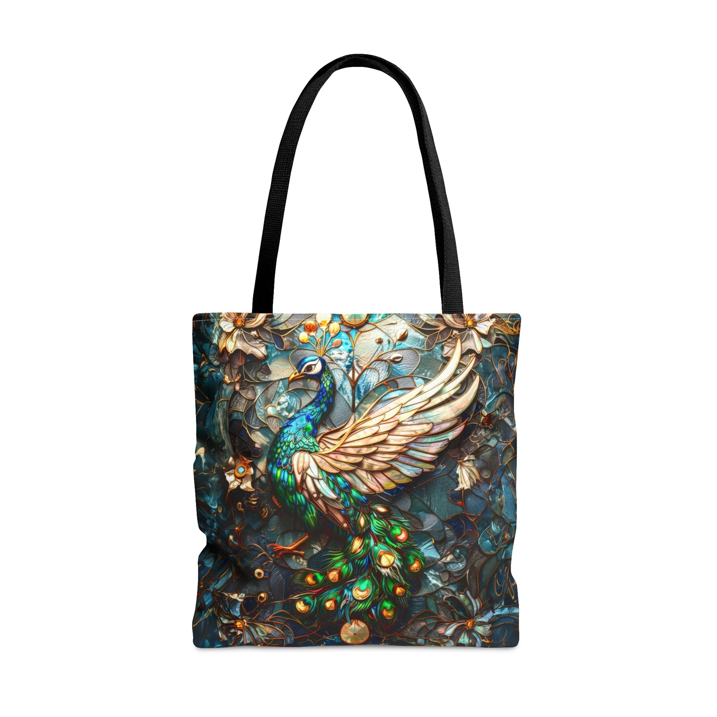 Majestic Harmony: Stained Glass Peacock Tote Bag