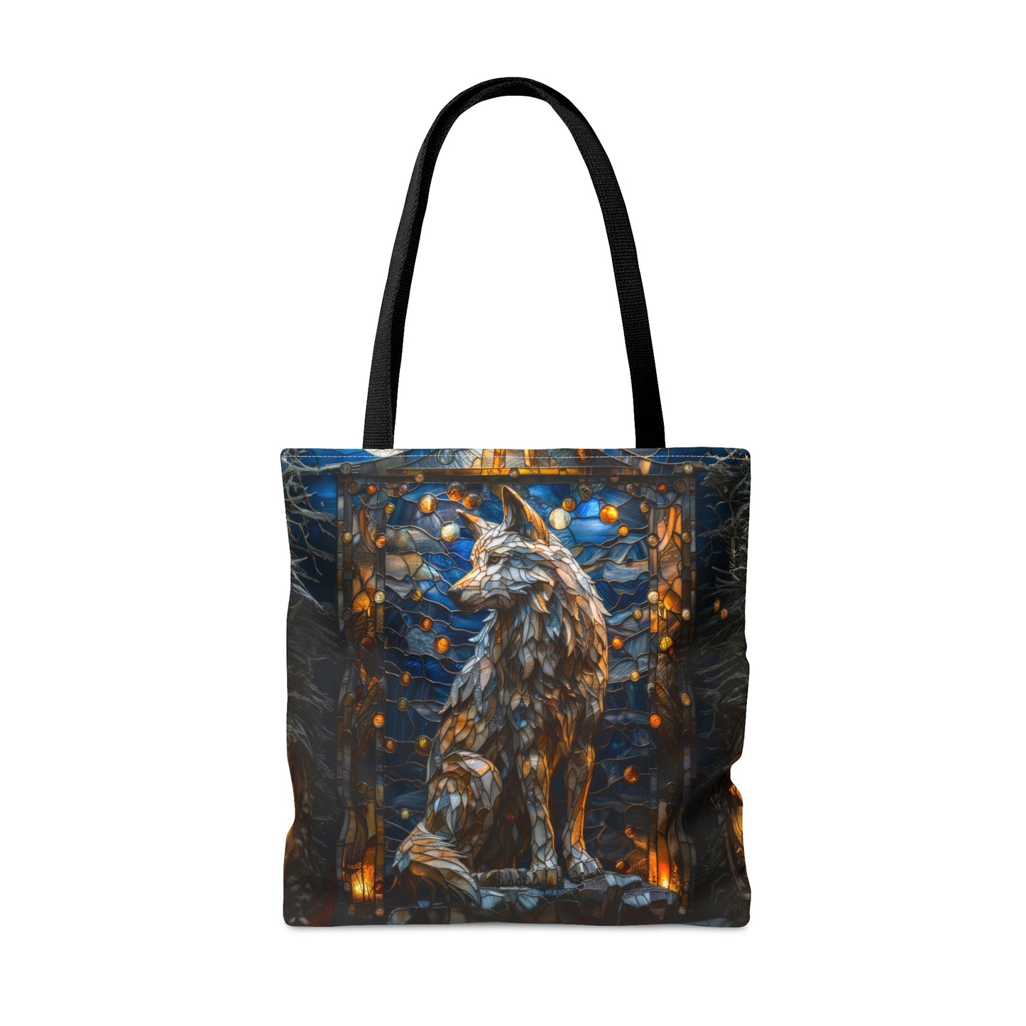 Lunar Guardian: Stained Glass Wolf Tote Bag