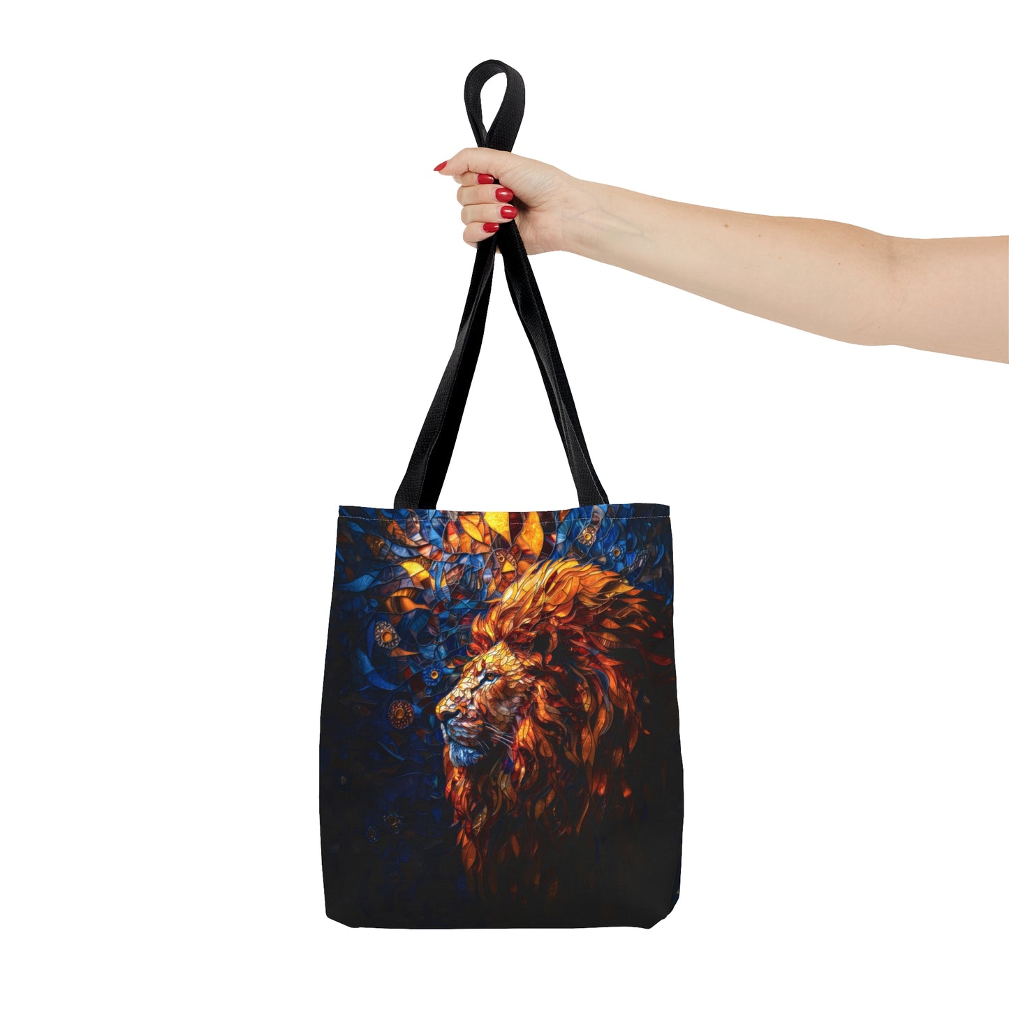 Regal Radiance: Stained Glass Lion Tote Bag