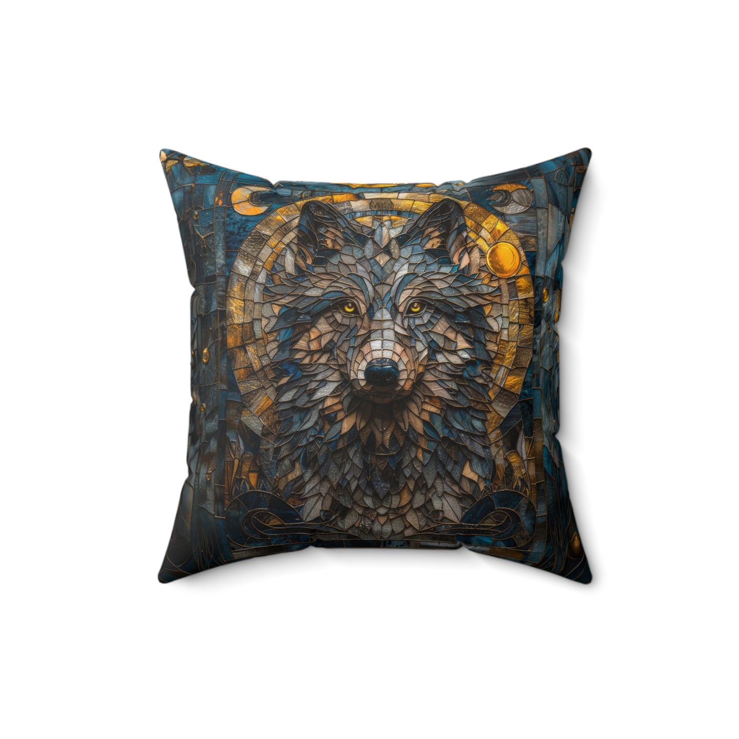 Luxury Wolf Stained Glass Design Pillow