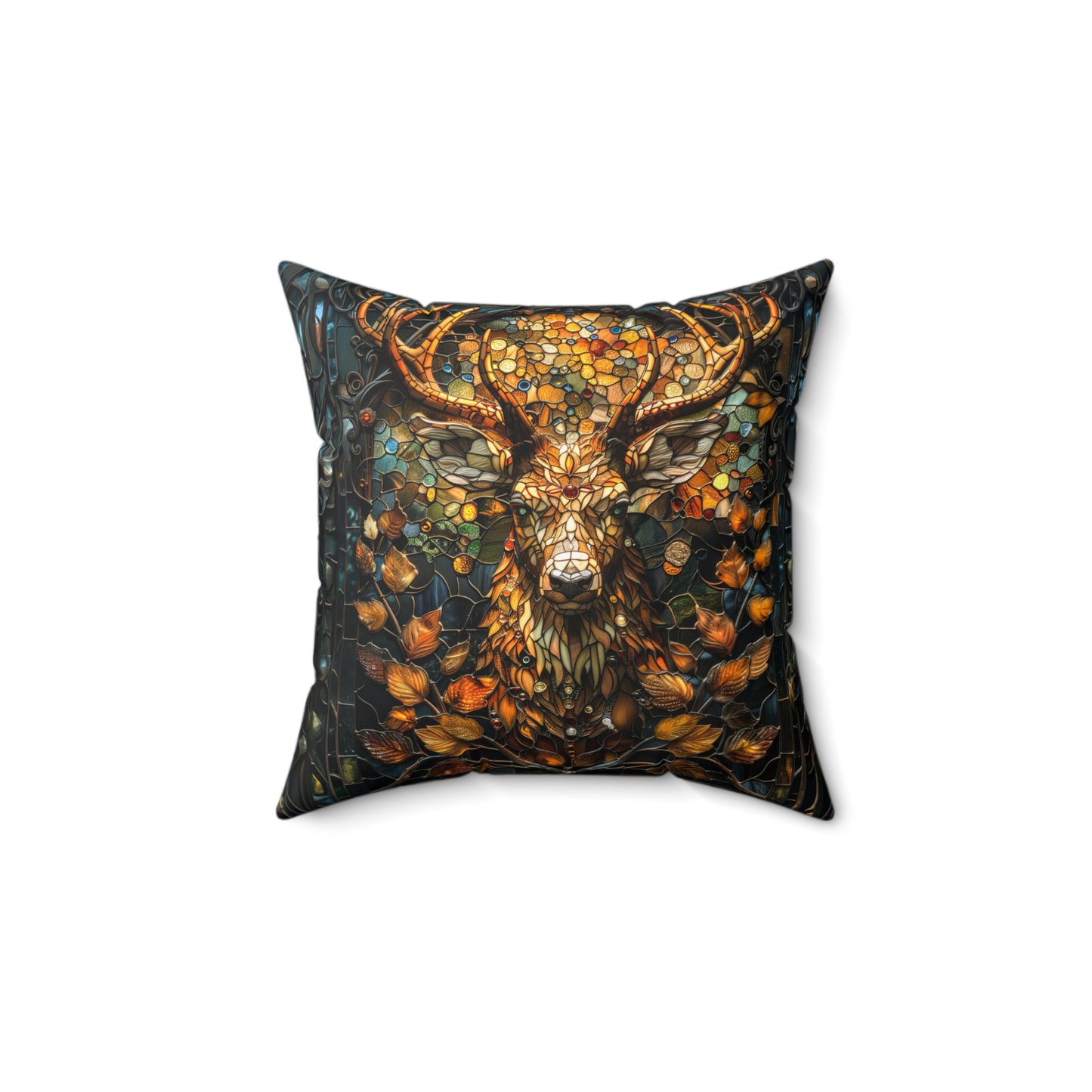 Luxury Pillow with Deer Stained Glass Design